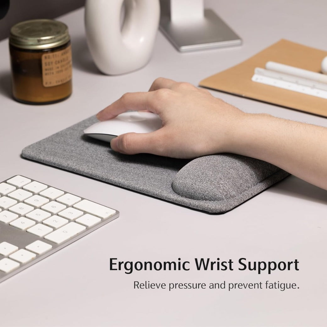 Mouse Pad with Wrist Support – Mouse Mat with Wrist Rest, Non-Slip Leather Base, Smooth Surface for Precise Control, Desk Mouse Mat for Office, Gaming & Home, Grey (225L X 155W mm)