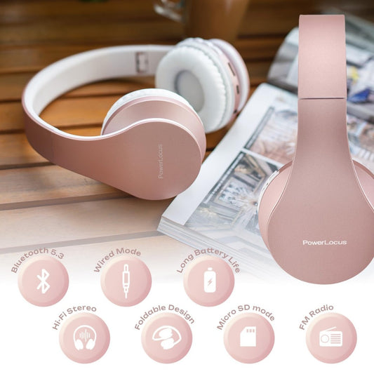 PowerLocus Wireless Bluetooth Over-Ear Stereo Foldable Headphones, Wired Headsets Noise Cancelling with Built-in Microphone for iPhone