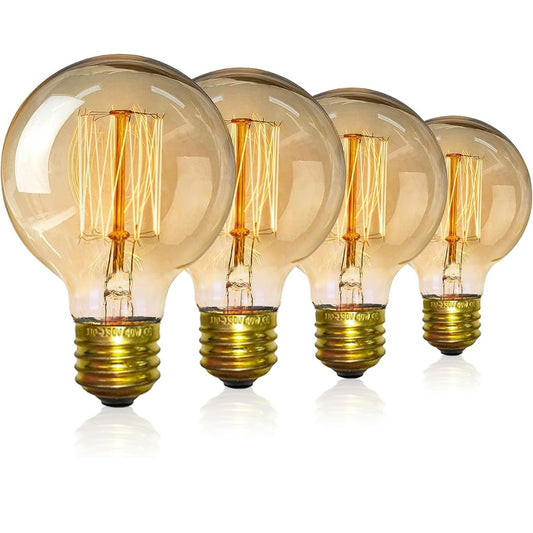 Vintage Edison Light Bulbs, Dimmable Screw Edison Bulbs Incandescent Light Bulb Globe Bulbs Retro Filament Lamp Warm Light 40w G80 E27 220V-4Pac