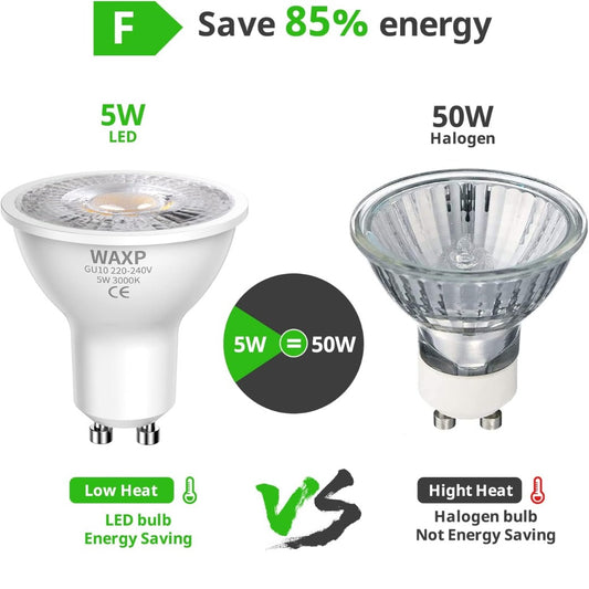 GU10 LED Spot Light Bulbs Warm White 5W, 3000K, 365lm, No Flickering, Energy Saving Light Bulbs, Equivalent 40-50W GU10 Halogen Spotlight Bulbs, Non-Dimmable, 10 Pack
