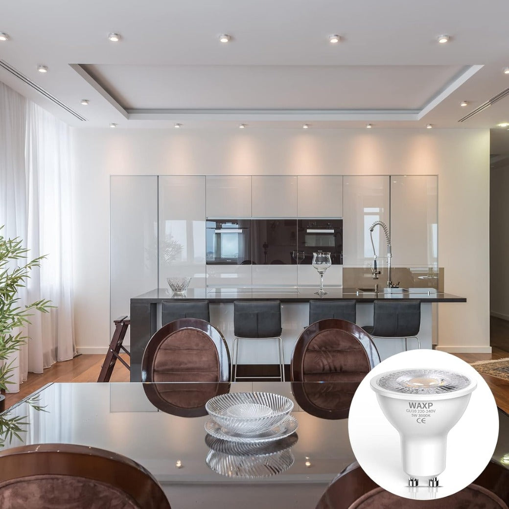 GU10 LED Spot Light Bulbs Warm White 5W, 3000K, 365lm, No Flickering, Energy Saving Light Bulbs, Equivalent 40-50W GU10 Halogen Spotlight Bulbs, Non-Dimmable, 10 Pack