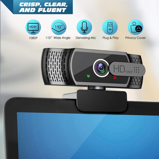 Webcam for PC with Microphone - 1080P FHD Webcam with Privacy Cover, Plug and Play USB Web Camera for Desktop & Laptop Conference, Meeting, Zoom, Skype, Facetime, Windows, Linux, and macOS