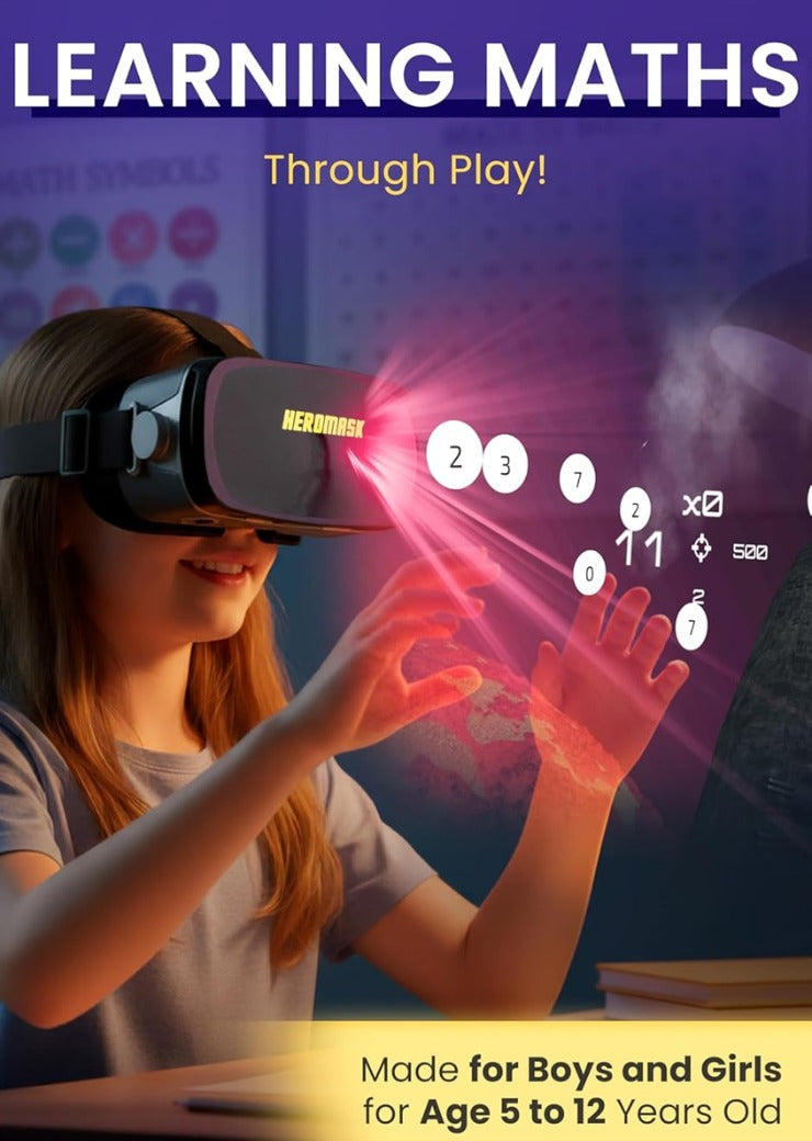 Heromask VR Headset + Maths Games (Boys&Girls 5-12) — Fun Gift to Practice Addition, Times Tables & More with Virtual Reality — Surprise kids with this Educational Toy