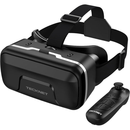 TECKNET VR Headset for Phone with Controller, Virtual Reality Headsets with HD 110°FOV Anti-Blue Light Lenses & Adjustable Gears, 3D VR Headset for Kids Compatible iPhone Samsung Android 4.7-7.2