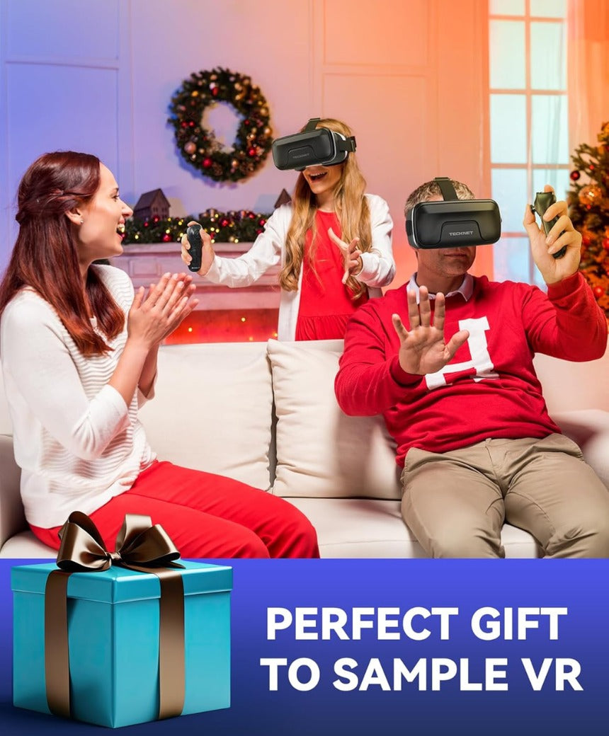 TECKNET VR Headset for Phone with Controller, Virtual Reality Headsets with HD 110°FOV Anti-Blue Light Lenses & Adjustable Gears, 3D VR Headset for Kids Compatible iPhone Samsung Android 4.7-7.2