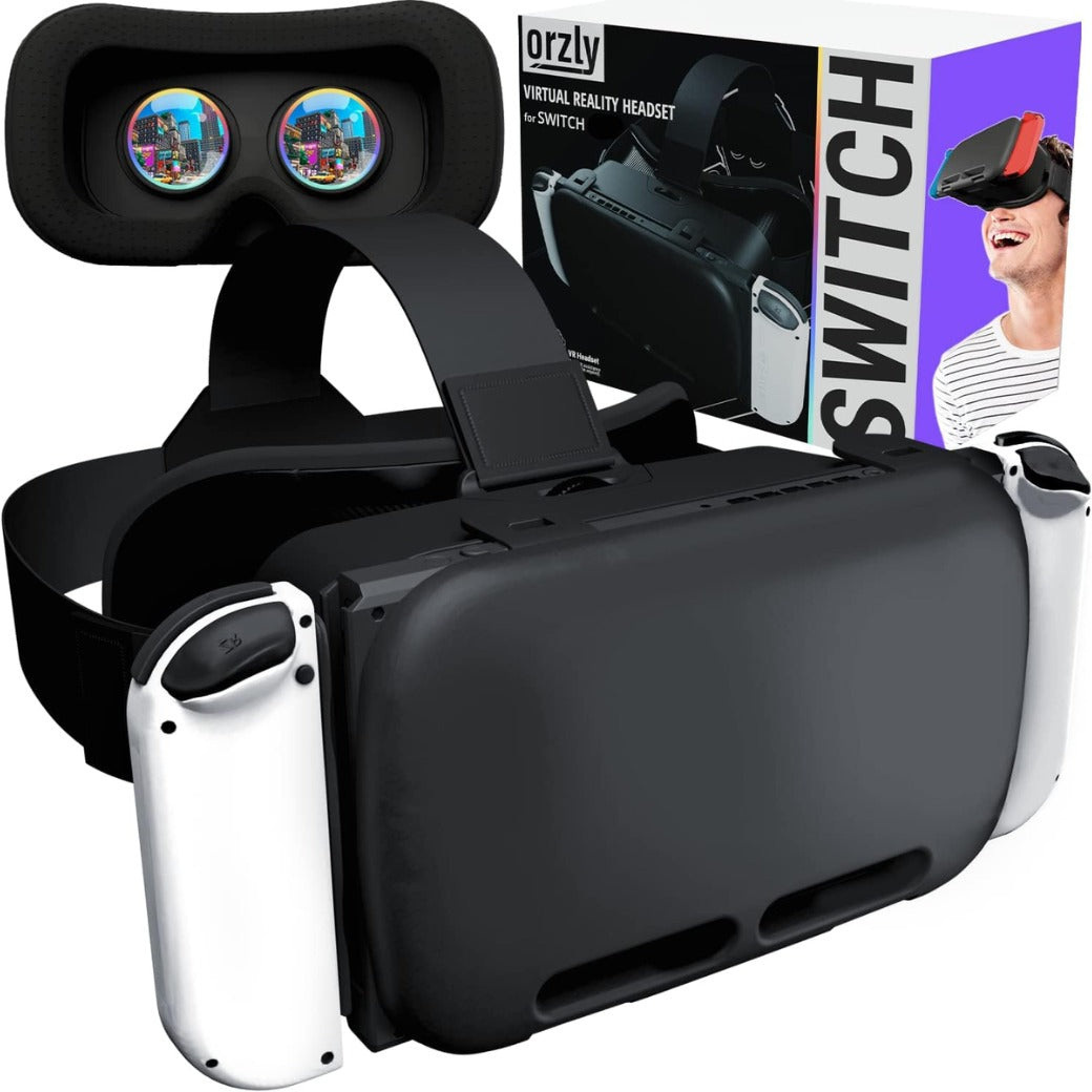 Orzly VR Headset designed for Nintendo Switch & Switch oled console with adjustable Lens for a virtual reality gaming experience and for Labo VR - Black - Gift boxed Edition