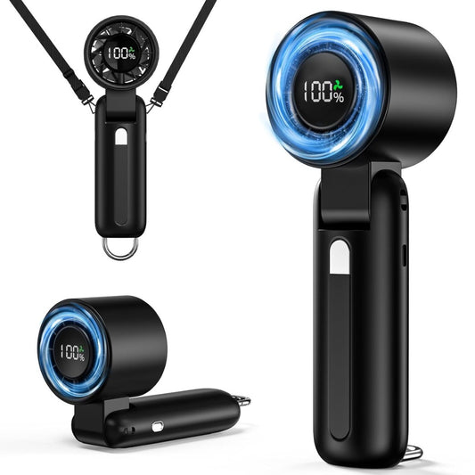 2025 Turbo Handheld Fan-100-Speed Adjustable,USB Rechargeable,5000mAh Battery,7-Blade High-Speed Cooling for Travel,Office,Camping-Compact,Foldable with LED..