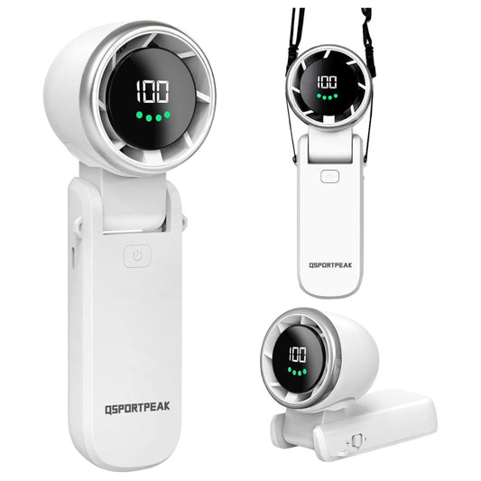 Portable Handheld Turbo Fan, 5 Gear Wind, LED Display 4000mAh Rechargeable,180°Folded,5 Speeds,Lanyard; 3-IN-1 Hand/Desk/Neck Fan with Air Turbo Tech Cooling Fan