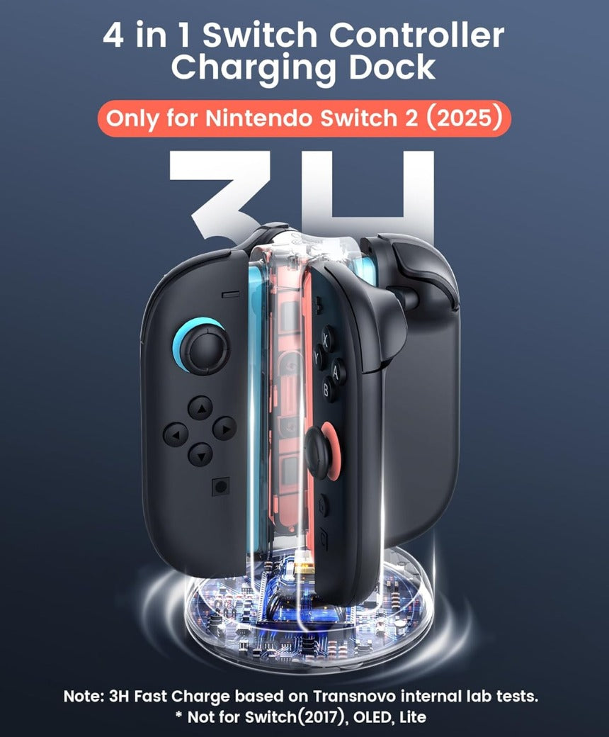 Charging Dock Compatible with Nintendo Switch 2 Joy Con, 4-Slot Magnetic Controller Charger Station with LED Indicators, 9 RGB Modes Gaming Lights, Simultaneous Charging for 1-4 Joy-Cons