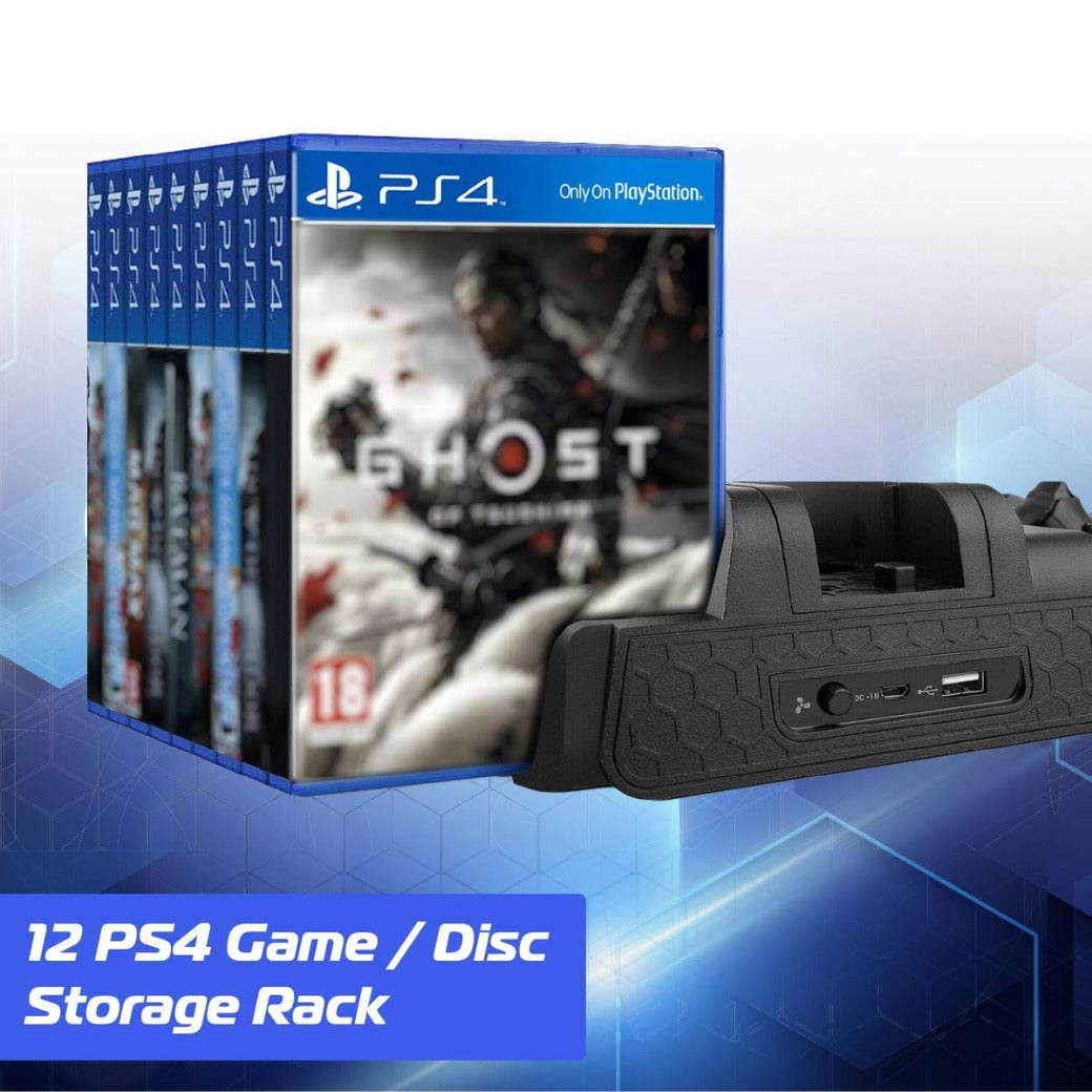 ADZ Multi-Function Stand with Cooling Fan for PS4, Controller Charging Dock & 12 Games Rack Compatible with Original PS4, Slim & Pro Consoles