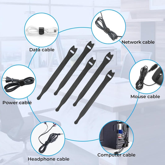 Alyvisun 120 PCS Cable Ties Reusable - 150x12 mm, Black Hook and Loop Nylon Cable Tidy - Ideal for Headphones, Phones, Electronics Under Desk Cable Management Straps