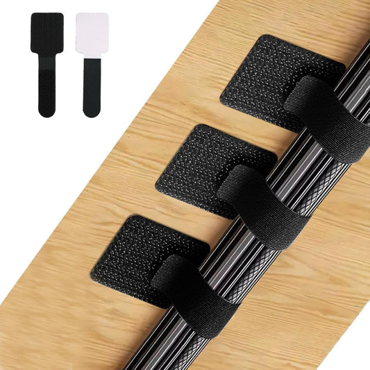 50 PCS Cable Management Under Desk Cable Ties Tidy Self Adhesive Clips Straps Wire Organizer Sticky-back Reusable Cord Holder Adjustable Hook and Loop Nylon Hider for TV PC Desktop Office Small Black