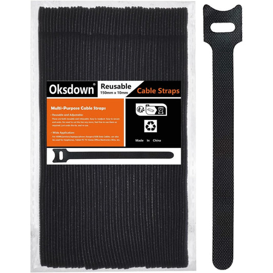 Cable Tie Reusable Black 50 Pack Straps Adjustable Releasable Extension Hook and Loop Tidy Wraps for Headphones HDMI Ethernet Printers Laptops USB Data Cables