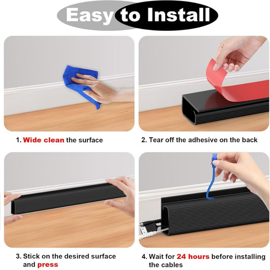 Mokani Cable Management Under Desk, 6 X 15.7in Desk Cord Cable Organizer, No-Drill Cable Raceway, Self-Adhesive Wire Organizer Cable Concealer, Cord Cover Cable Hider Cable Management Tray (Black)