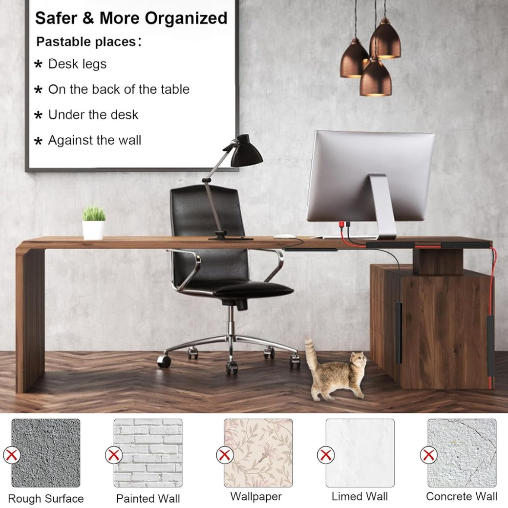 Mokani Cable Management Under Desk, 6 X 15.7in Desk Cord Cable Organizer, No-Drill Cable Raceway, Self-Adhesive Wire Organizer Cable Concealer, Cord Cover Cable Hider Cable Management Tray (Black)