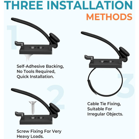 Kanemc Cable Tidy Clips 15 Pack, Elastic Silicone Self-Adhesive Cable Management Wire Organiser, 2 Stage Adjustable Wire Clips Cable Organiser for Office, Home, Under Desk, HDMI, USB, PC, Wall (Black)