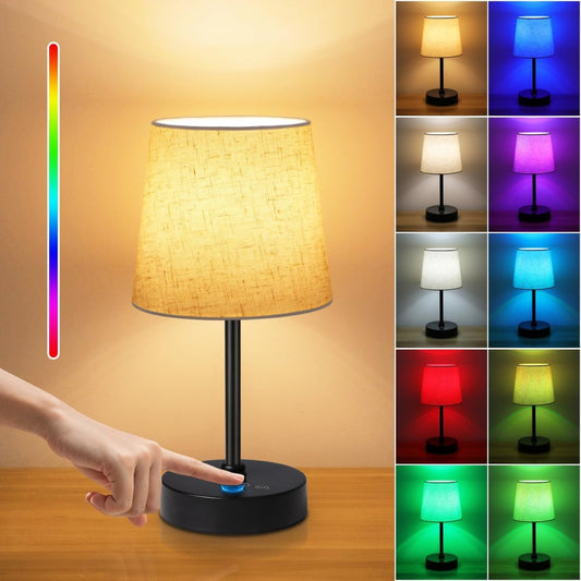 Rechargeable Cordless Table Lamp, Dimmable 3 CCT & RGB Colors, Touch Control Battery Operated Bedside Lamp for Bedroom, Living Room, Dining (Linen Shade)