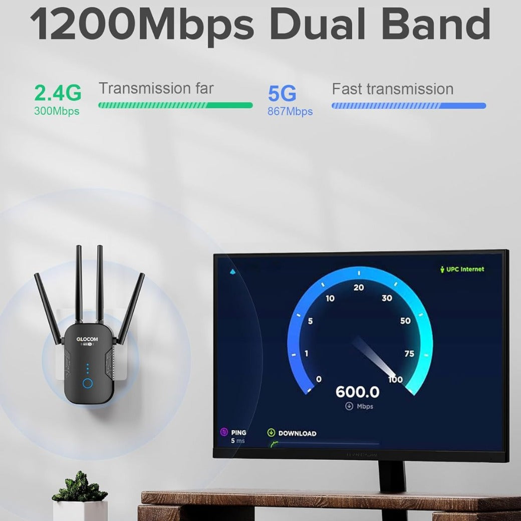 Click to see full view 2025 Newest WiFi Booster Range Extender 1200Mbps WiFi Extender Booster Dual Band 5GHz & 2.4GHz Wireless Internet Booster/Hotspot with Wider Coverage, Broadband Extender, UK Plug