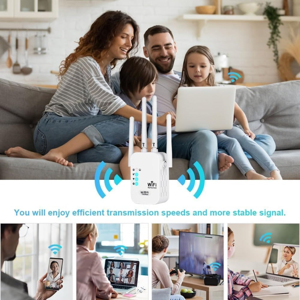 WiFi Booster Range Extender 1200Mbps, WiFi Signal Amplifier Dual Band 5GHz & 2.4GHz, 4 Antennas WIFI Signal Booster Repeater with Ethernet Port, Wireless Internet Booster/Hotspot with Wider Coverage