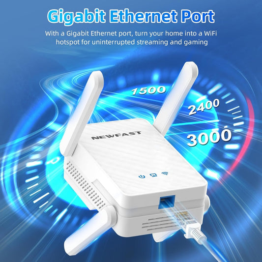NEWFAST AX3000 WiFi6 Range Extender, Broadband Dual Band Wi-Fi Extender WiFi Range Extender WiFi Booster, Gigabit Port, Wi-Fi Booster Range Extender, 5Modes, Works with Any Wifi Router, WPS, UK Plug