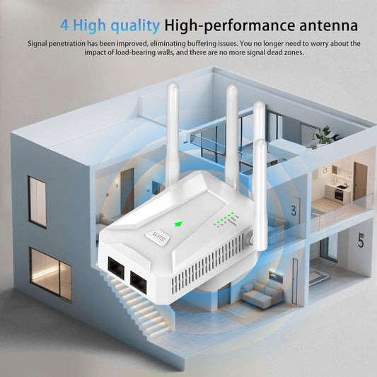 WiFi Extender Booster, Covers Up to 3000 Sq.ft WiFi Booster, 4 Antenna Internet Booster, 2 LAN Ports WiFi Extender, 1-Click Setup, Compatible with All Internet Boxes (4in)
