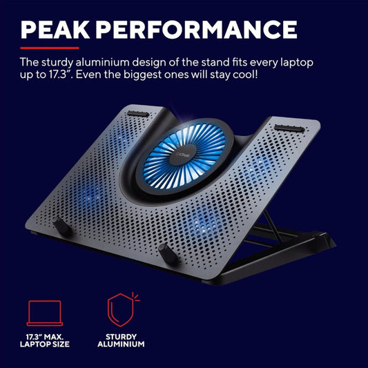 Trust Gaming GXT 1125 Quno Laptop Cooling Stand - Laptops up to 17.3 inch, 5 Blue Illuminated Fans, Adjustable Angle, Computer Cooler - Blac