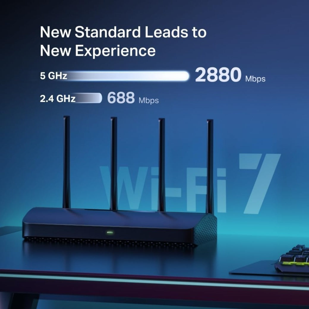 MERCUSYS MR27BE BE3600Mbps Dual Band WiFi 7 Router, 2x 2.5 Gbps Ports, 4K-QAM And MLO, WiFi Router with 4x High Gain Antennas for Maximized Coverage, 160 MHz, EasyMesh-Compatible