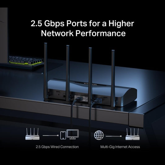 MERCUSYS MR27BE BE3600Mbps Dual Band WiFi 7 Router, 2x 2.5 Gbps Ports, 4K-QAM And MLO, WiFi Router with 4x High Gain Antennas for Maximized Coverage, 160 MHz, EasyMesh-Compatible