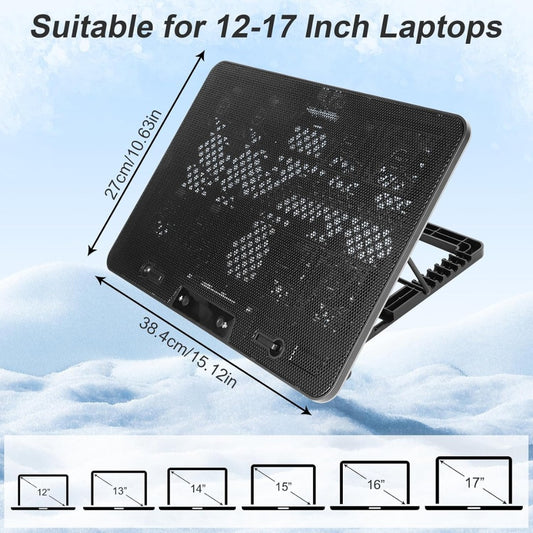 Laptop Cooling Pad, 8-Fan Adjustable Laptop Cooler Quiet with RGB LED Display, 7-Level Height Stand for 12-17 Inch Notebook, Dual USB Ports & Phone Holder, Manual Speed Control
