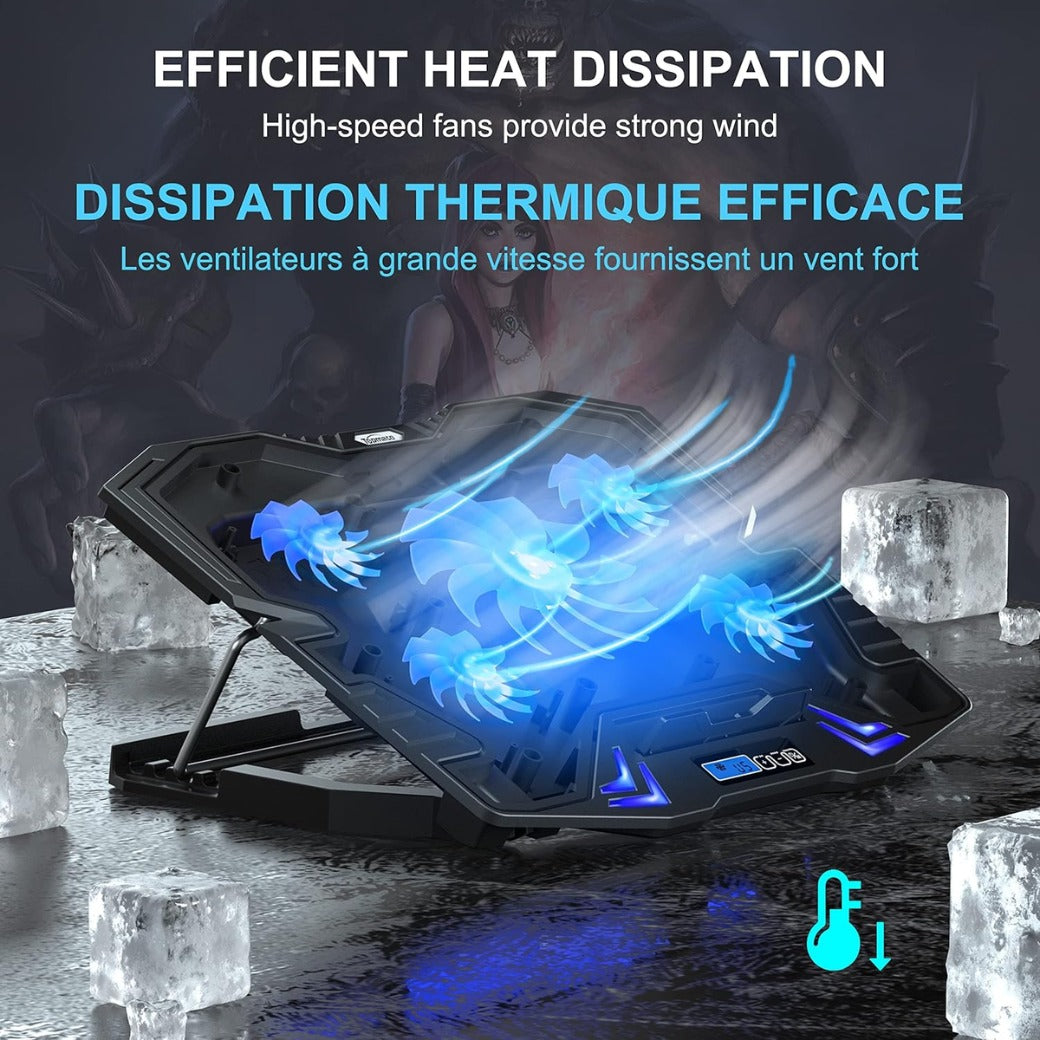 TopMate C5 Laptop Cooling Pad Gaming Notebook Cooler, Laptop Fan Cooling Stand Adjustable Height with 5 Quiet Fans Blue LED Light, Computer Chill Mat with LCD Controller, for 10-15.6 Inch Laptops