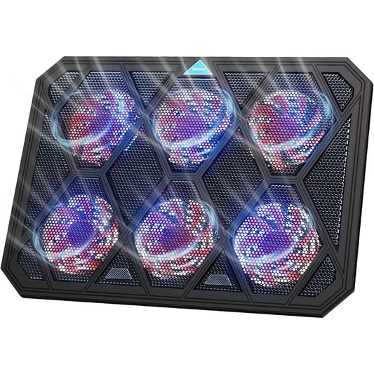VOXON Laptop Cooling Pad, 12"–19" Laptop Cooler with 6 Quiet Red LED Fans at 1400RPM, 2-Level Adjustable Stand, USB Powered, Extra USB Port, Ultra Slim Laptop Cooling Stand for Gaming and Work