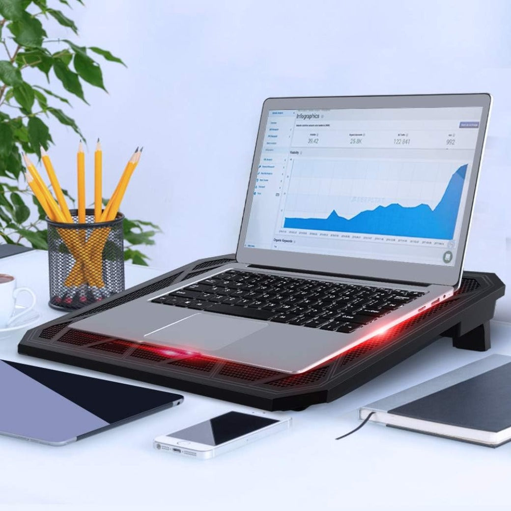 VOXON Laptop Cooling Pad, 12"–19" Laptop Cooler with 6 Quiet Red LED Fans at 1400RPM, 2-Level Adjustable Stand, USB Powered, Extra USB Port, Ultra Slim Laptop Cooling Stand for Gaming and Work