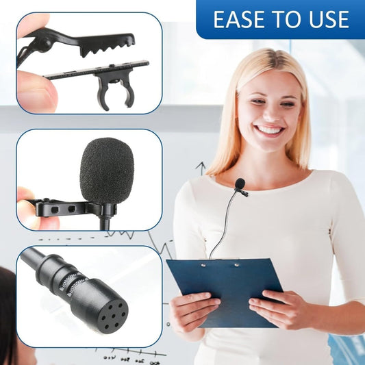 Lavalier Lapel Microphone Omnidirectional Clip-on Mic with 3.5mm Jack for Pc, Noise-Cancelling 3.5mm Condenser Wired Clip On Lavalier Mic for Recording, Podcasts, Video Calls & More