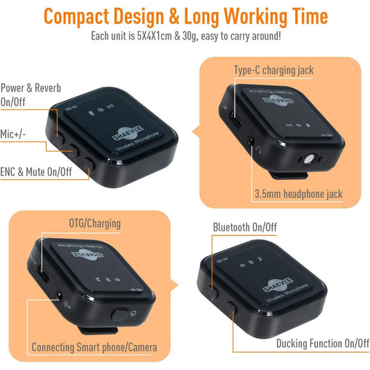 Wireless Lavalier Microphone for iPhone/Android/Camera, 2.4GHz Mini Clip On Microphone 50M Transmission, Noise Canceling Lapel Mic for Record Interview, Vlogs, YouTube, Tiktok