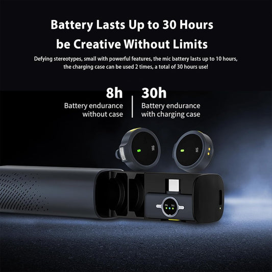 Wireless Lavalier Microphone (2 TX + 1 RX + Charging Case) Lapel Mic for Android/Type-C iPhone15, Noise Reduction, Clip on Mic, Mini Microphone for Video Recording, Vlogging, TikTok, Singing, YouTube