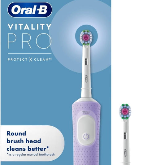 Oral-B Vitality Pro Electric Toothbrushes Adults, 1 Handle, 2 Oral B Electric Toothbrush Heads, 3 Brushing Modes Including Sensitive Plus, Rechargeable, 2 Pin UK Plug, Purple