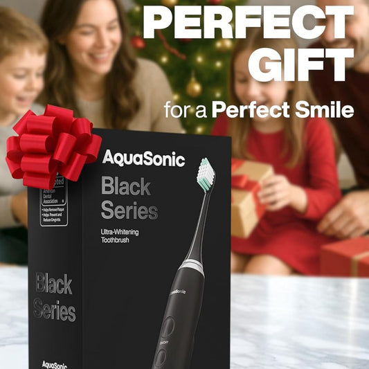 Aquasonic Black Series Ultra Whitening Toothbrush – ADA Accepted Electric Toothbrush- 8 Brush Heads & Travel Case – 40,000 VPM Electric Motor & Wireless Charging - 4 Modes w Smart Timer