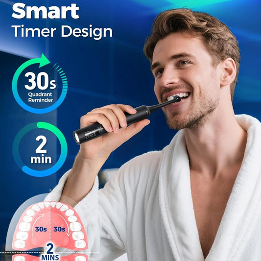 Rotating Electric Toothbrush for Adults, 8 Brush Heads & Fast Charging, 60-Day Long-Lasting Battery, 4 Modes, IPX7 Waterproof, 2-Minute Smart Timer for Professional Clean (Black)
