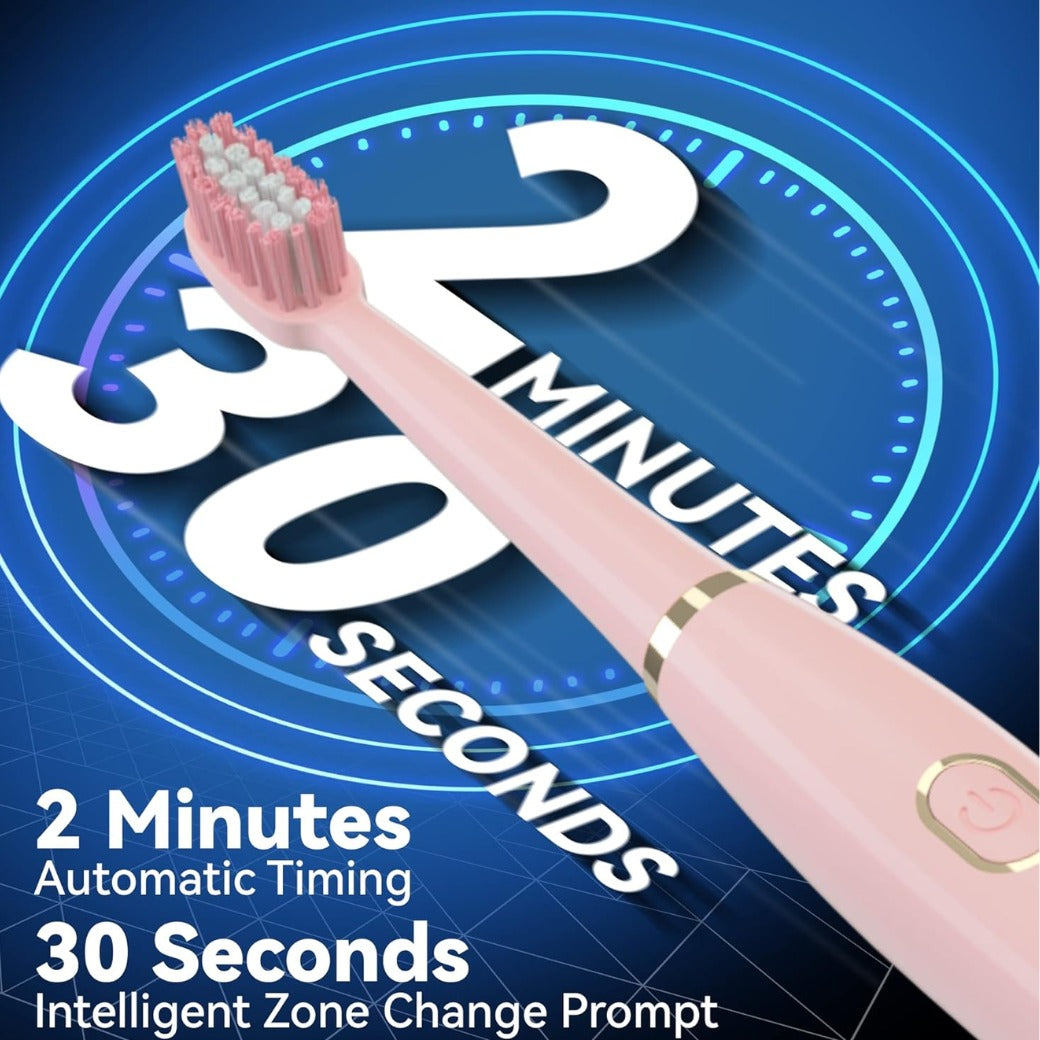 7AM2M Sonic Electric Toothbrush for Adults and Kids- High Power Rechargeable Toothbrushes with 8 Brush Heads,5 Adjustable Modes, Built-in 2-Minute Smart Timer,4 Hours Fast Charge for 75 Days(Pink)