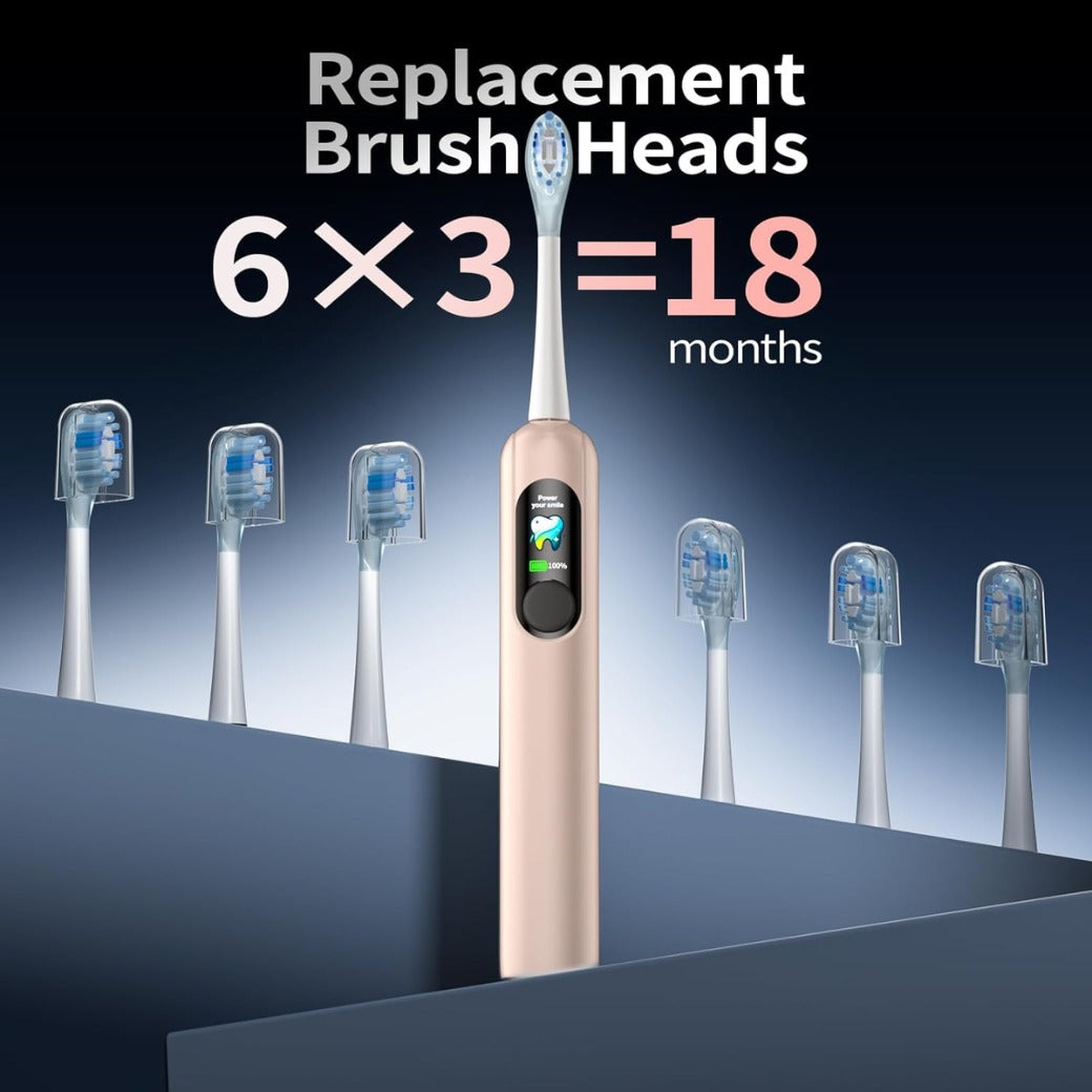 Sonic Electric Toothbrush with LED Smart Display, Rechargeable Toothbrush with 6 Brush Heads, 4 Modes, 38400 VPM Deep Cleaning, 45-Day Battery, IPX7 Waterproof, 2-Min Timer for Home Travel