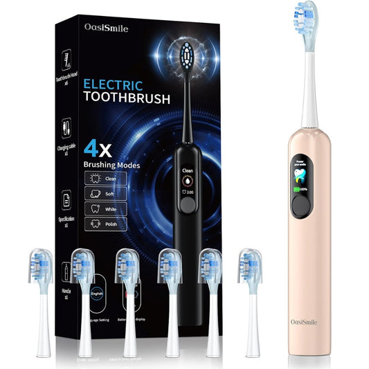 Sonic Electric Toothbrush with LED Smart Display, Rechargeable Toothbrush with 6 Brush Heads, 4 Modes, 38400 VPM Deep Cleaning, 45-Day Battery, IPX7 Waterproof, 2-Min Timer for Home Travel