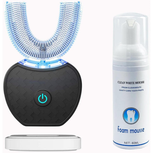 Automatic Ultrasonic Toothbrush, 360 Auto Sonic Brush, Teeth whitening Brush with Timer & Wireless Charging 360° Ultrasonic Electric Toothbrush for Adult (Black)