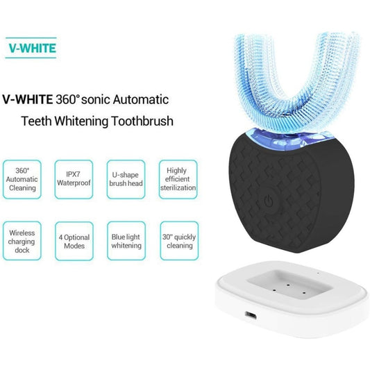 Automatic Ultrasonic Toothbrush, 360 Auto Sonic Brush, Teeth whitening Brush with Timer & Wireless Charging 360° Ultrasonic Electric Toothbrush for Adult (Black)
