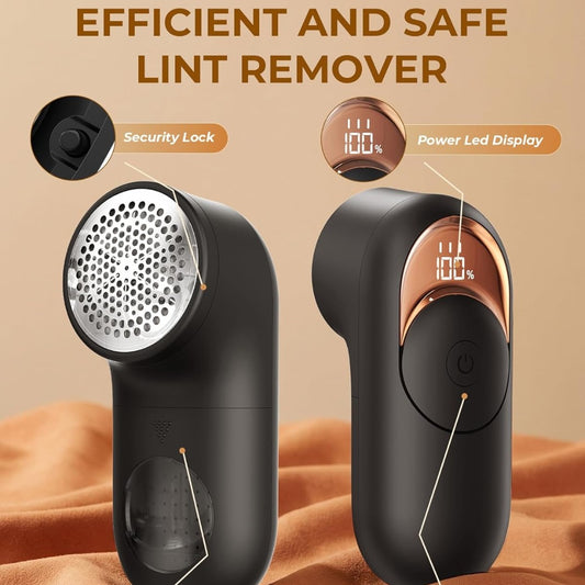 Lint Remover, Bobble Remover for Clothes, Rechargeable Fabric Shaver with LED Display & 3 Speeds, Effectively Sweater Defuzzer Remove Fluff, Lint, and Bobbles, Black, 1 pcs