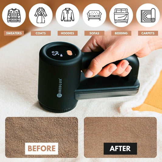 Electric Lint Remover WiredLux - Rechargeable Fabric Shaver Bobble Remover for Clothes & Furniture - Adjustable 3-Speed, 6-Leaf Blade, USB Charging, Debobbler with Dual Protection