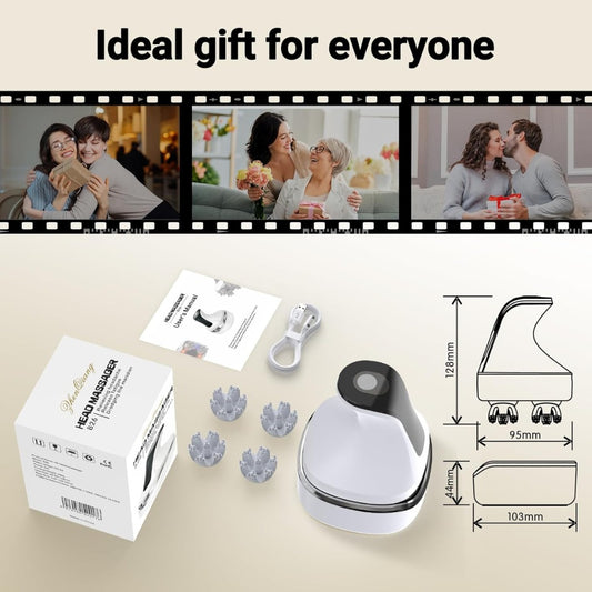 Electric Head Massager, Cordless Waterproof Scalp Cleaning, Soft Silicone Heads with 108 Kneading Nodes, Hair Growth, Portable Handheld Massager for Stress Relax, 4 Modes, Gift for Men Women, White