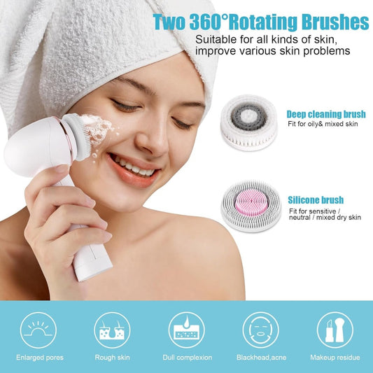 MYCARBON Face Brush IPX7 Waterproof Electric Facial Cleansing Brush Device Beauty Skin Machine for Deep Cleaning/Gentle Exfoliating/Massaging/Tighten Skin(White)