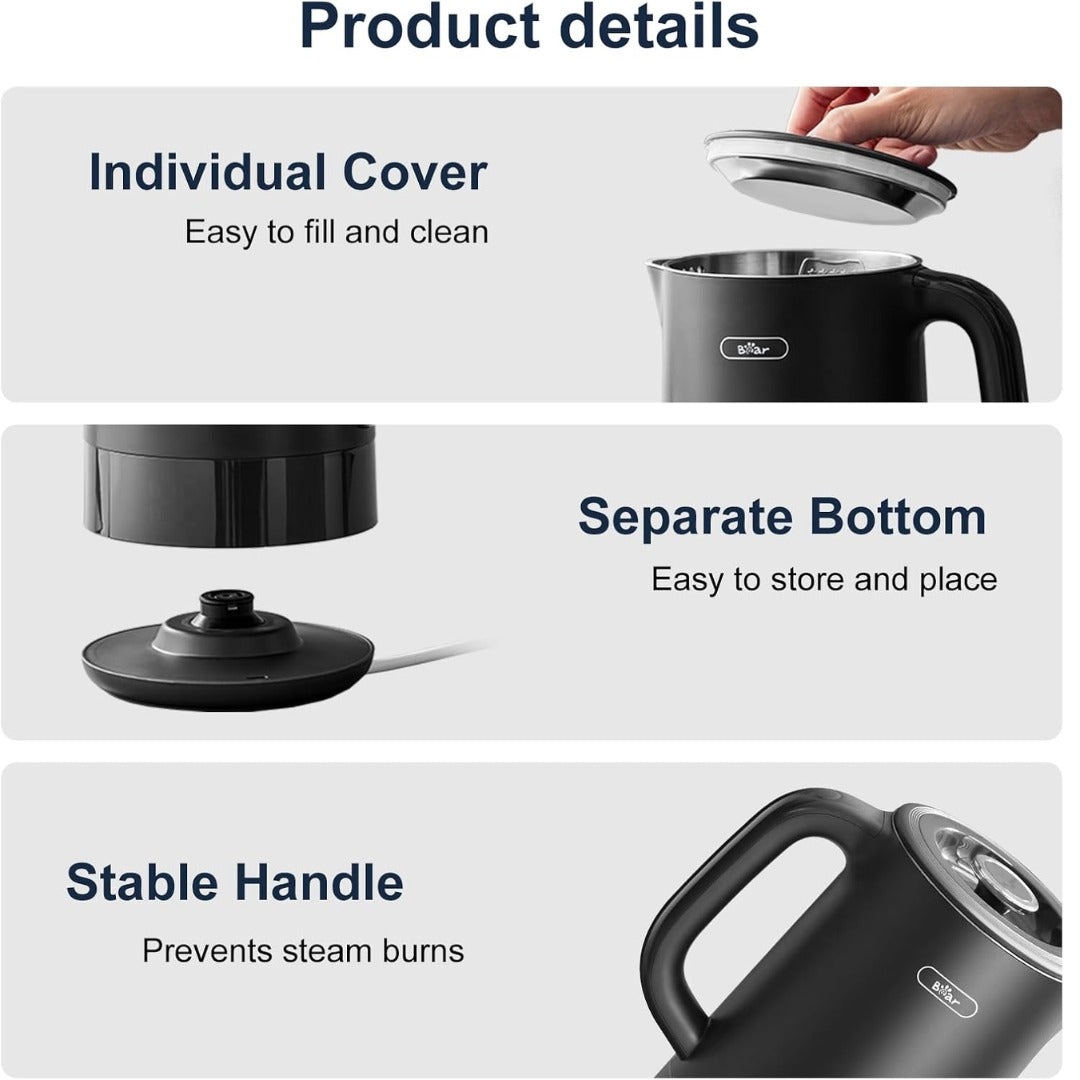 Bear 1.7L Electric Kettle, 2200W Fast Boil with 6 Temperature Settings & Touch Control, Black