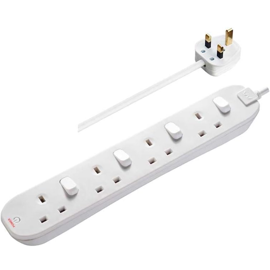 Four Socket Extension Lead Power Strip with Multiple Outlets for Home, Office and Electronic Devices