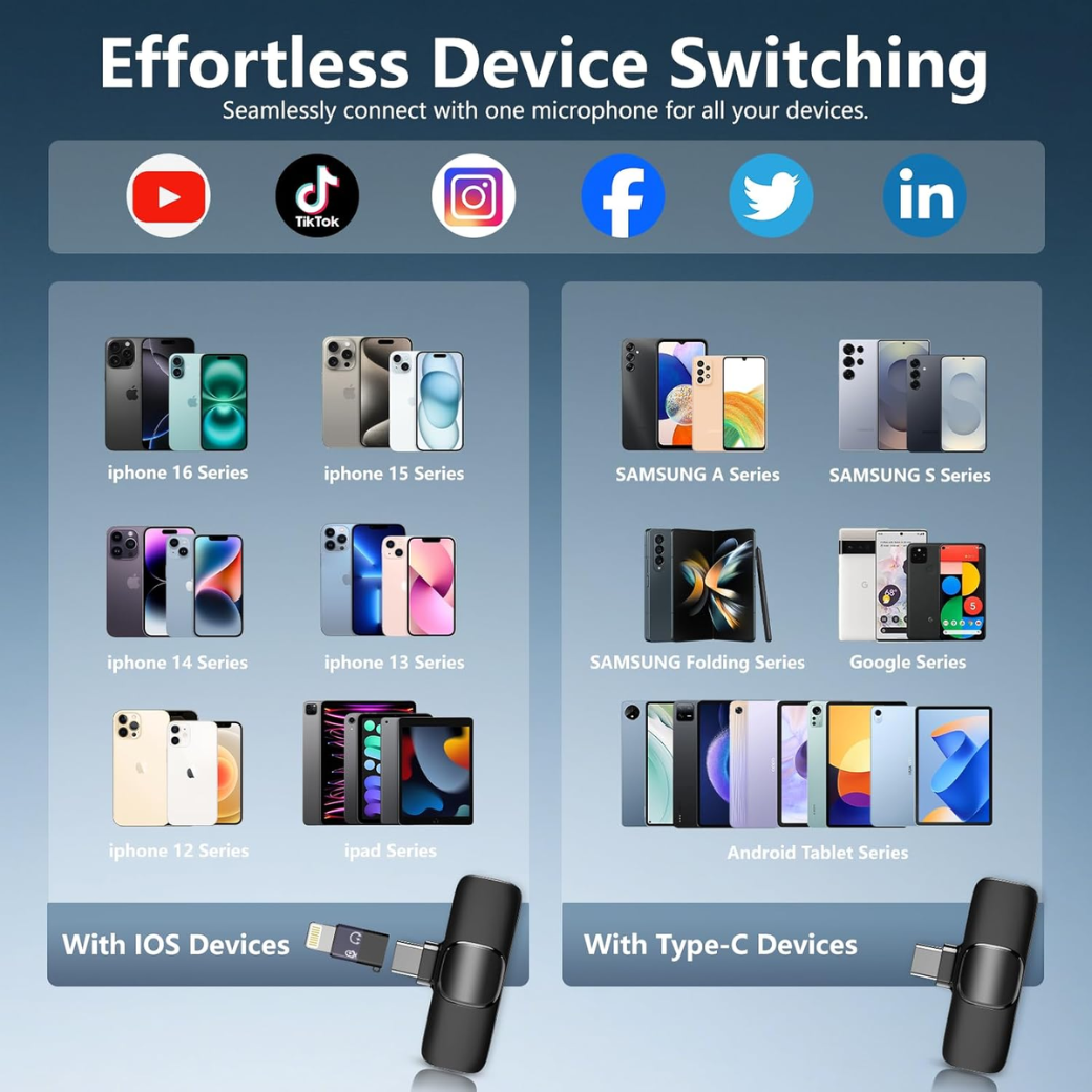 Wireless Lavalier Microphone for iPhone Android